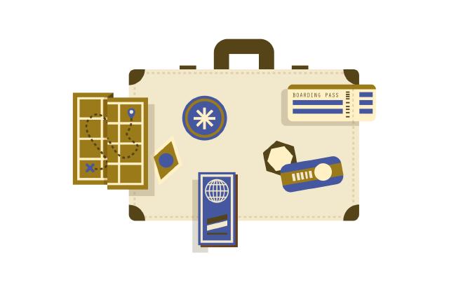 Hapimag Illustration Koffer mit Reiseutensilien
