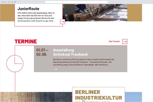 Startseite mit Terminansicht der Berliner Industriekultur