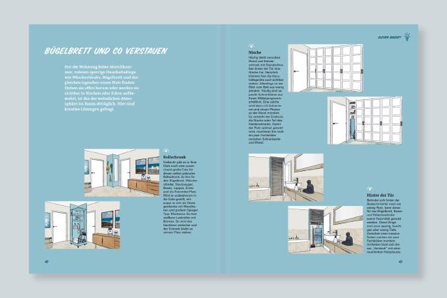 Layout der Buchseite mit Illustrationen zur Raumgestaltung