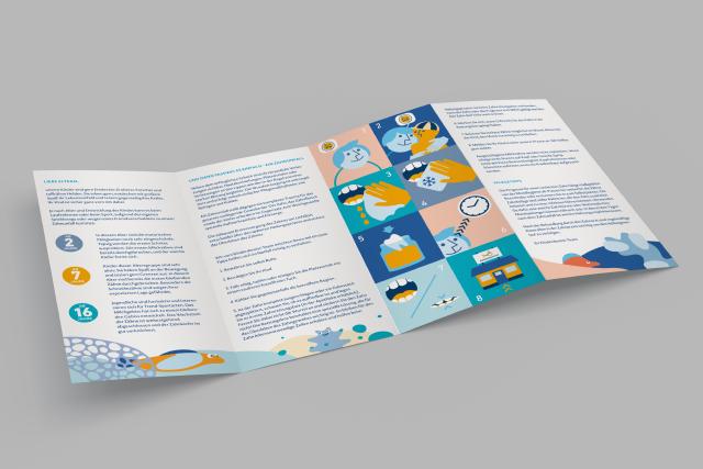 Gestaltung Flyer Zahnunfall mit Text und Illustrationen für Kinderdentist